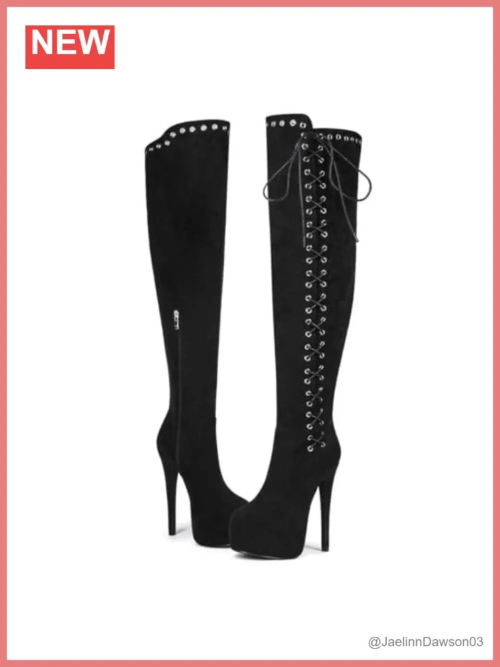 Women's Suede Thigh High Lace Up Platform Stiletto Boots Round Toe
